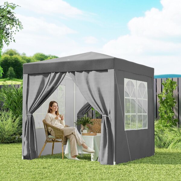 VivaGarden Gazebo da Giardino 2x2 mt Pieghevole in Metallo/Tessuto Tende Laterali con Finestre colore Grigio