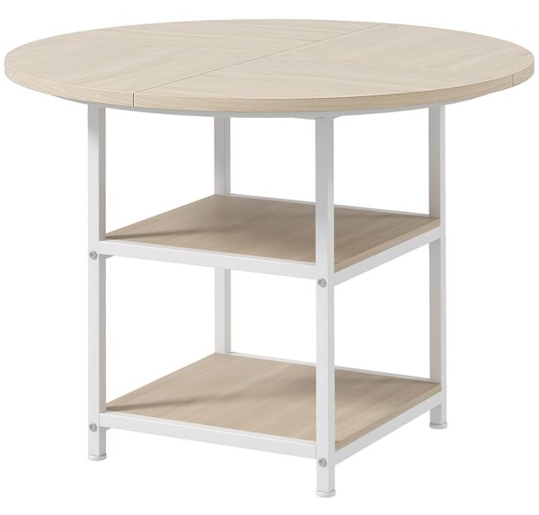 Tavolo da Pranzo 4-6 Persone Ø100x76 cm con Ripiani in Acciaio e MDF Rovere e Bianco