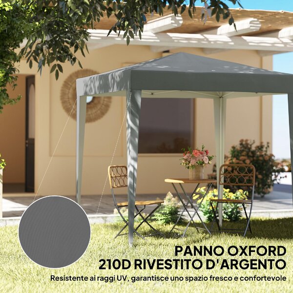 VivaGarden Gazebo da Giardino 2x2 mt Pieghevole in Metallo/Tessuto Tende Laterali con Finestre colore Grigio