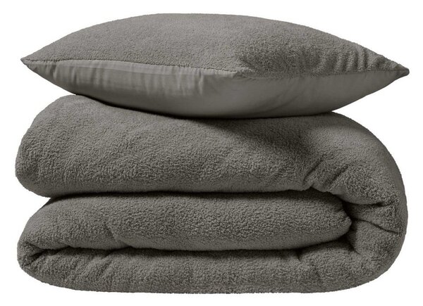 Set copripiumino e federa color antracite in micropile per letto matrimoniale ed esteso 240x220 cm Helena – douceur d'intérieur