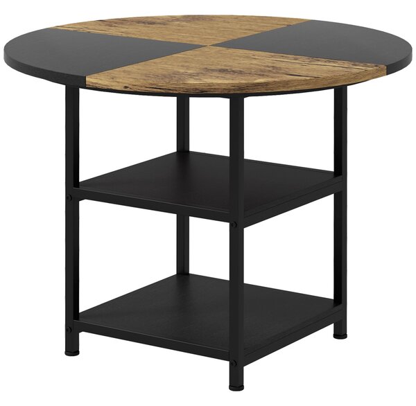 Tavolo da Pranzo 4-6 Persone Ø100x76 cm con Ripiani in Acciaio e MDF Nero e Marrone