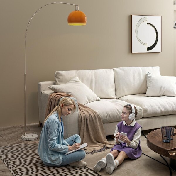 DecHome Lampada da Terra ad Arco con Interruttore a Pedale in Marmo Metallo e Plastica 26x90x180 cm colore Bianco/Arancione