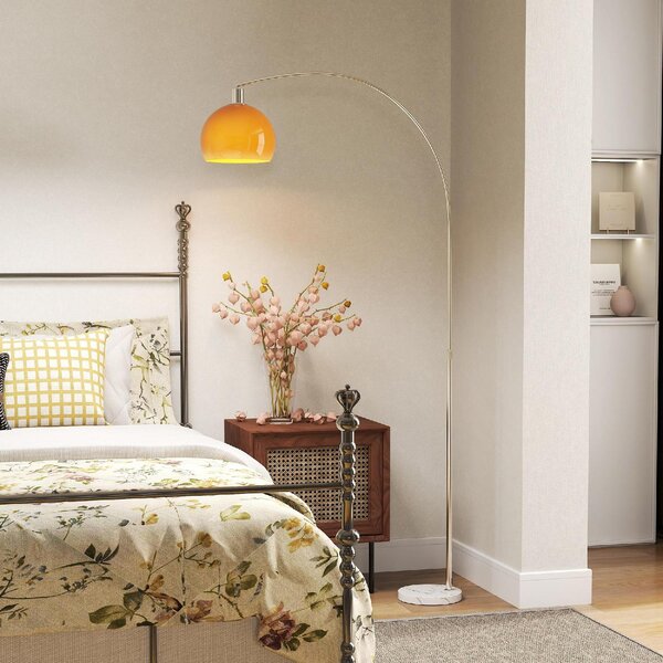 DecHome Lampada da Terra ad Arco con Interruttore a Pedale in Marmo Metallo e Plastica 26x90x180 cm colore Bianco/Arancione