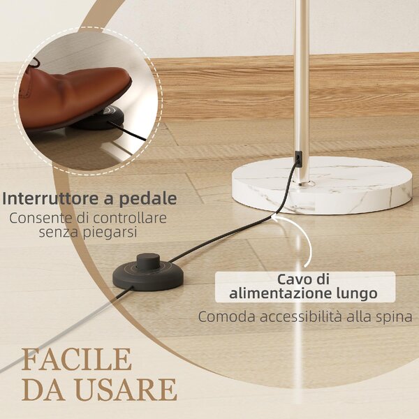 DecHome Lampada da Terra ad Arco con Interruttore a Pedale in Marmo Metallo e Plastica 26x90x180 cm colore Bianco/Arancione