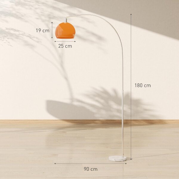 DecHome Lampada da Terra ad Arco con Interruttore a Pedale in Marmo Metallo e Plastica 26x90x180 cm colore Bianco/Arancione