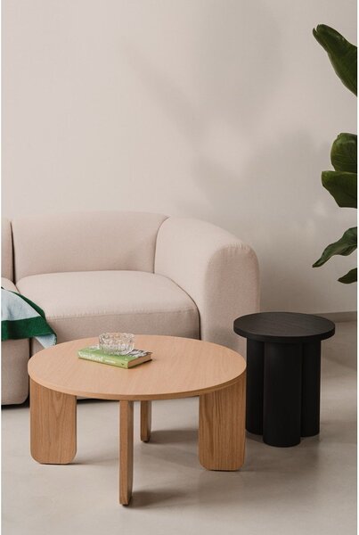 Tavolino da salotto rotondo nero con piano effetto rovere ø 75 cm Kuvu – noo.ma
