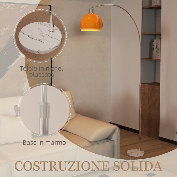 DecHome Lampada da Terra ad Arco con Interruttore a Pedale in Marmo Metallo e Plastica 26x90x180 cm colore Bianco/Arancione