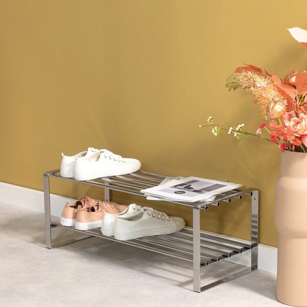 Scarpiera argentata in metallo 70x29x27 cm Rex – Spinder Design