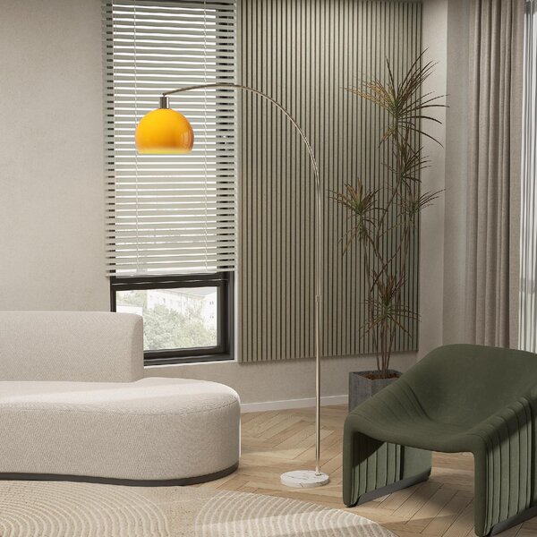 DecHome Lampada da Terra ad Arco con Interruttore a Pedale in Marmo Metallo e Plastica 26x90x180 cm colore Bianco/Arancione