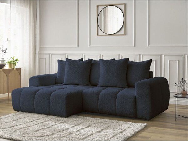 Divano angolare blu allungabile/con contenitore (con penisola a sinistra/con chaise lounge) con rivestimento in bouclé Roxelane – Bobochic Paris