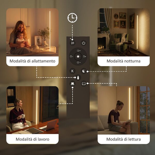 DecHome Lampada da Terra LED Alta 150 cm con Temperatura del colore Regolabile e Telecomando colore Argento