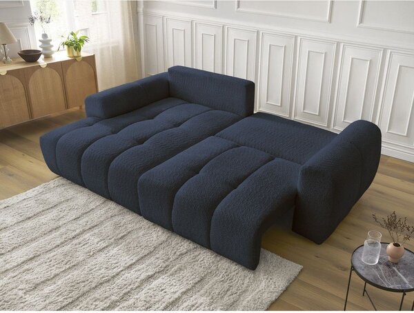 Divano angolare blu allungabile/con contenitore (con penisola a sinistra/con chaise lounge) con rivestimento in bouclé Roxelane – Bobochic Paris