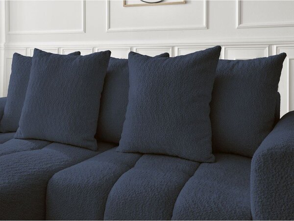 Divano angolare blu allungabile/con contenitore (con penisola a sinistra/con chaise lounge) con rivestimento in bouclé Roxelane – Bobochic Paris