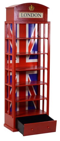 Libreria 6 Ripiani 1 Cassetto 48x27xh146 cm in Legno London Rosso