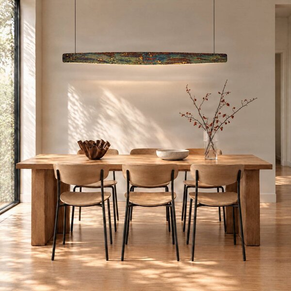 Quitani Persida Lampada a sospensione LED, 148 cm, metallo d'impatto, oro Quitani, dimmerabile, Bronzo / Ottone antico, Soggiorno / Sala da pranzo, Metallo, Industriale