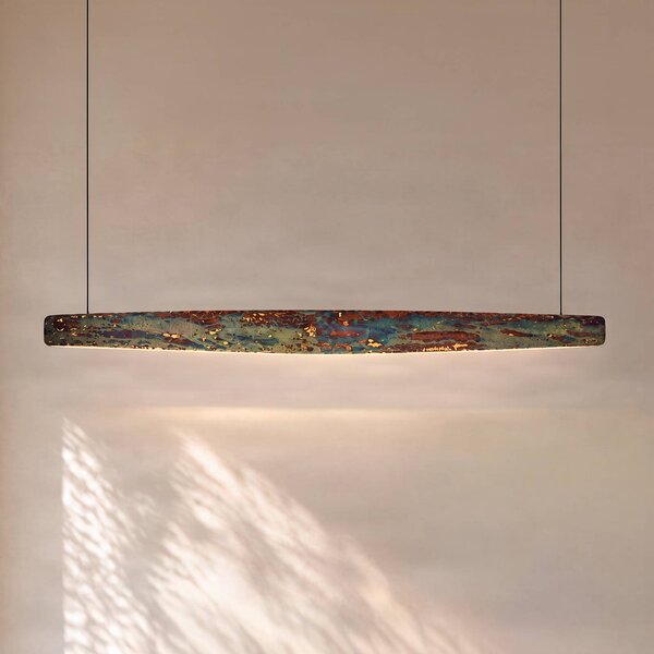 Quitani Persida Lampada a sospensione LED, 148 cm, metallo d'impatto, oro Quitani, dimmerabile, Bronzo / Ottone antico, Soggiorno / Sala da pranzo, Metallo, Industriale