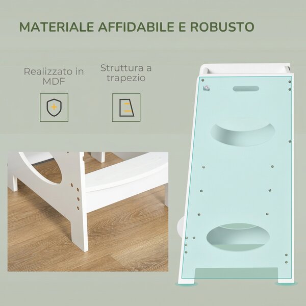 HOMCOM Torre di Apprendimento Montessoriana Regolabile in Altezza con 3 Livelli per Bambini in Legno MDF Bianco Ideale per Sviluppo e Sicurezza|Aosom