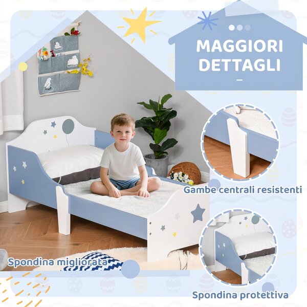HOMCOM Letto Basso per Bambini +3 Anni con Sponde, Lettino Blu e Bianco,Atrezzatura Stanza per Bambino 143 x 74 x 59 cm|Aosom