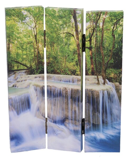 Paravento Separè 3 Pannelli 120,6x2,5xh180 cm Stampa Cascata Verde/Blu