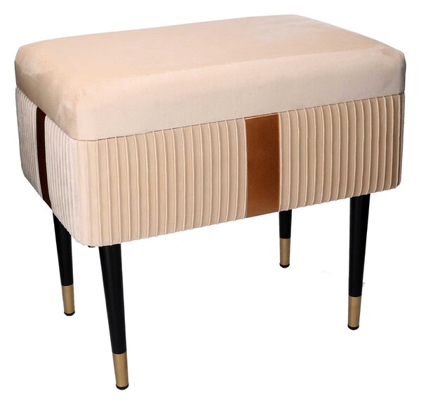 Panca Contenitore 50x35xh47 cm in Tessuto Velluto Crema