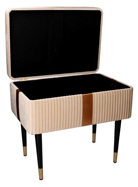 Panca Contenitore 50x35xh47 cm in Tessuto Velluto Crema