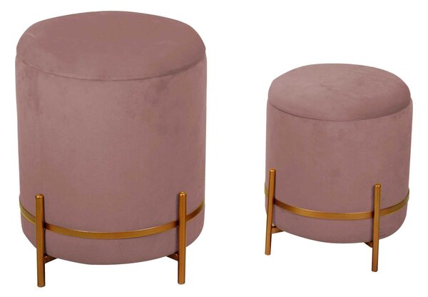 Set 2 Pouf Contenitore Ø35 cm e Ø39 cm in Tessuto Velluto Rosa
