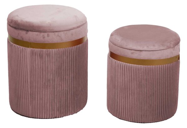 Set 2 Pouf Contenitore Ø35 cm e Ø39 cm in Tessuto Velluto Rosa