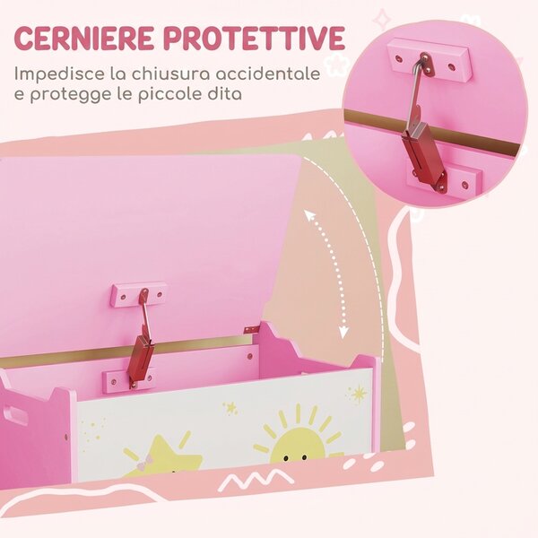 AIYAPLAY Baule Portagiochi con Coperchio per Bambini per Giocattoli e Vestiti, 60x37x39 cm, Rosa | Aosom Italy