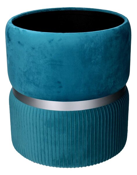 Set 2 Pouf Contenitore Ø35 cm e Ø39 cm in Tessuto Velluto Turchese