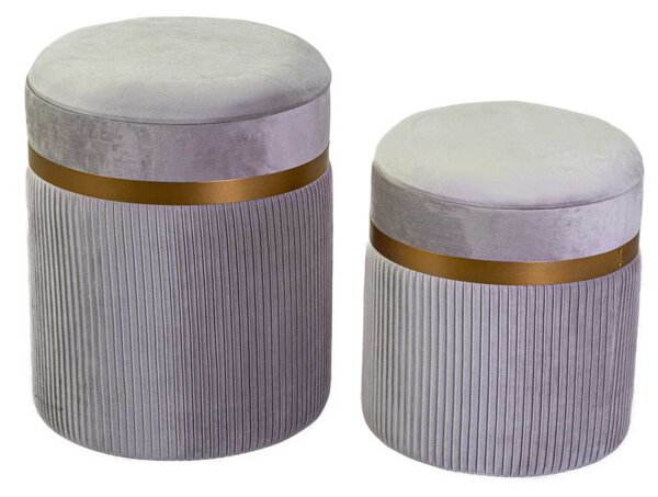 Set 2 Pouf Contenitore Ø35 cm e Ø39 cm in Tessuto Velluto Grigio