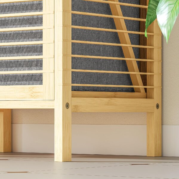 DecHome Mobile Bagno a Doghe con Cesto Portabiancheria e Armadietto, in Bamb e Poliestere, 40x30x95 cm, colore Grigio/Legno