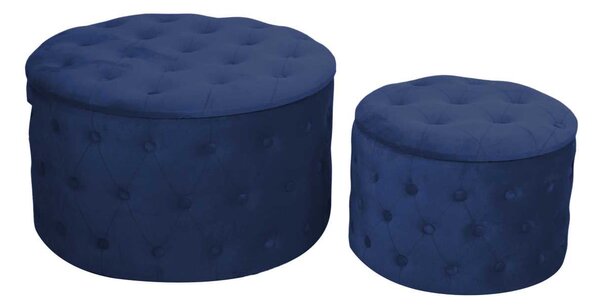 Set 2 Pouf Contenitore Ø50 cm e Ø70 cm in Tessuto Velluto Blu