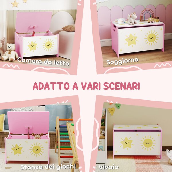 AIYAPLAY Baule Portagiochi con Coperchio per Bambini per Giocattoli e Vestiti, 60x37x39 cm, Rosa | Aosom Italy
