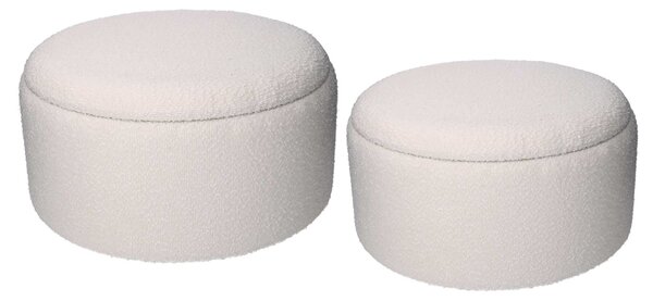 Set 2 Pouf Contenitore Ø50 cm e Ø60 cm in Tessuto Crema