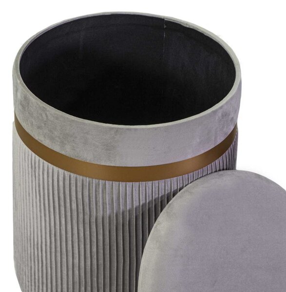 Set 2 Pouf Contenitore Ø35 cm e Ø39 cm in Tessuto Velluto Grigio