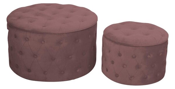 Set 2 Pouf Contenitore Ø50 cm e Ø70 cm in Tessuto Velluto Rosa