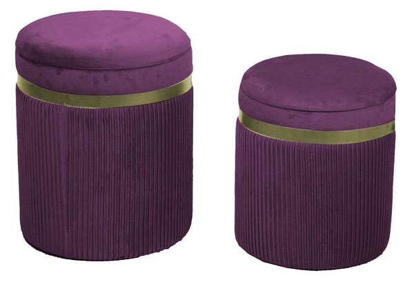Set 2 Pouf Contenitore Ø35 cm e Ø39 cm in Tessuto Velluto Viola