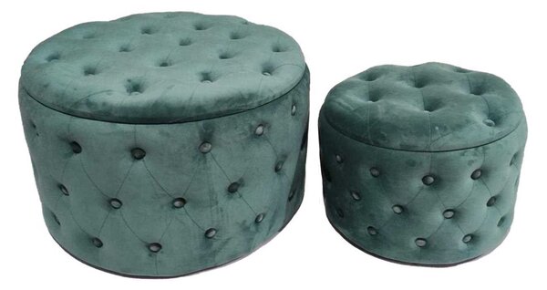 Set 2 Pouf Contenitore Ø50 cm e Ø70 cm in Tessuto Velluto Verde Salvia