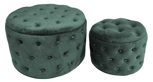 Set 2 Pouf Contenitore Ø50 cm e Ø70 cm in Tessuto Velluto Verde Salvia