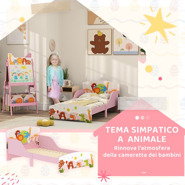 AIYAPLAY Lettino per Bambini 3+ Anni in Legno con Bordi Rialzati e Sponde di Sicurezza, 143x77x60 cm, Rosa | Aosom Italy