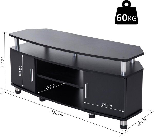 DecHome Mobile TV Moderno 2 Ante 2 Vani a Giorno Dimensioni 120x39,5x52 cm colore Nero