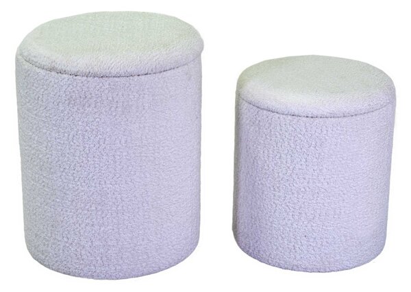 Set 2 Pouf Contenitore Ø35 cm e Ø39 cm in Tessuto Bianco