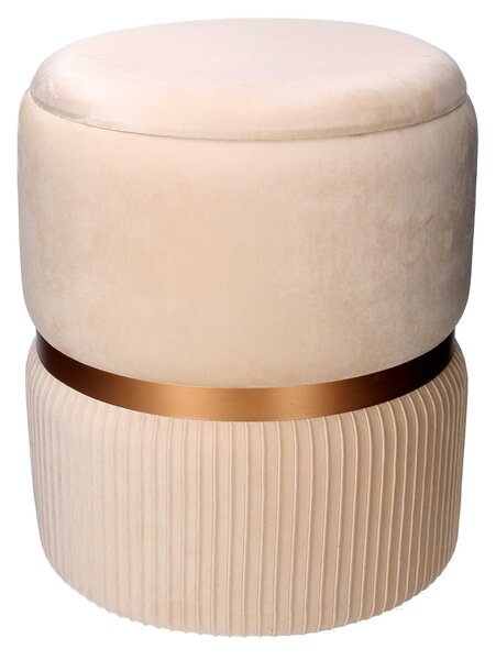 Set 2 Pouf Contenitore Ø35 cm e Ø39 cm in Tessuto Velluto Crema