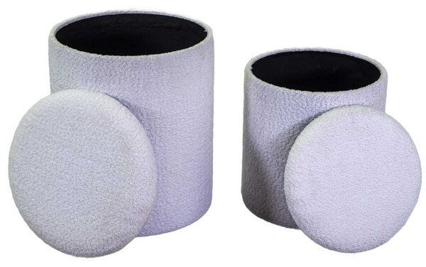 Set 2 Pouf Contenitore Ø35 cm e Ø39 cm in Tessuto Bianco
