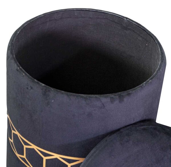 Set 2 Pouf Contenitore Ø35 cm e Ø39 cm in Tessuto Velluto Nero