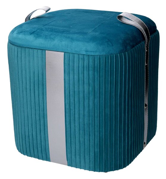 Set 3 Pouf Contenitore in Tessuto Velluto Turchese