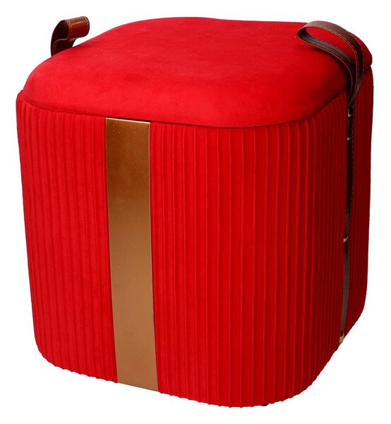 Set 3 Pouf Contenitore in Tessuto Velluto Rosso