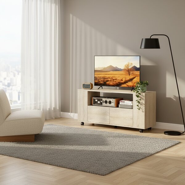 DecHome Mobile TV Moderno 4 Ante 1 Vano a Giorno Dimensioni 102x34,5x48,5 cm colore Legno