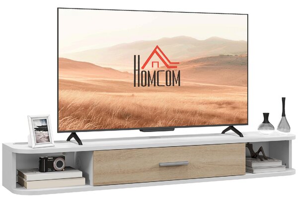 DecHome Mobile TV Sospeso Moderno 1 Anta a Ribalta 2 Ripiani Dimensioni 120x26x16 cm colore Bianco