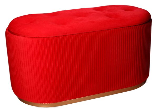 Pouf Contenitore 82x42xh41 cm in Tessuto Velluto Rosso